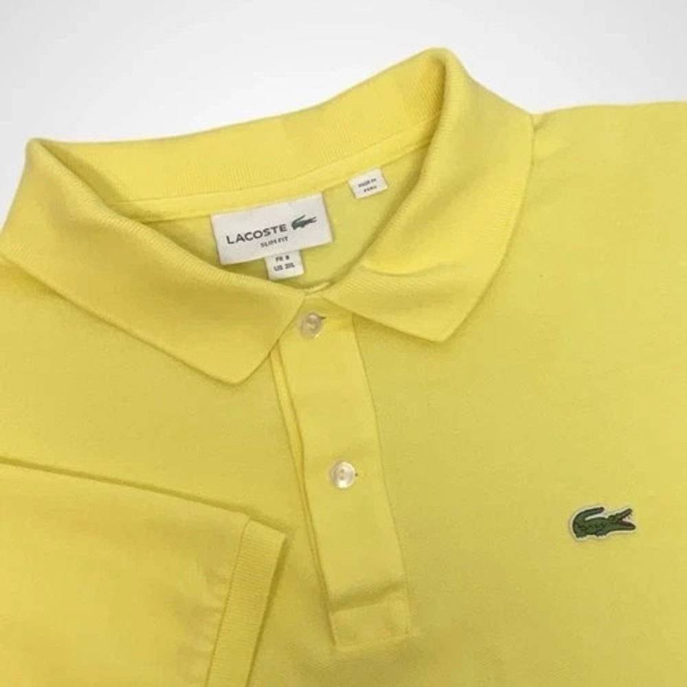 NWOT Lacoste Slim Fit Mid Tone Yellow Short Sleev Polo Shirt Men 3XL Peru Cotton